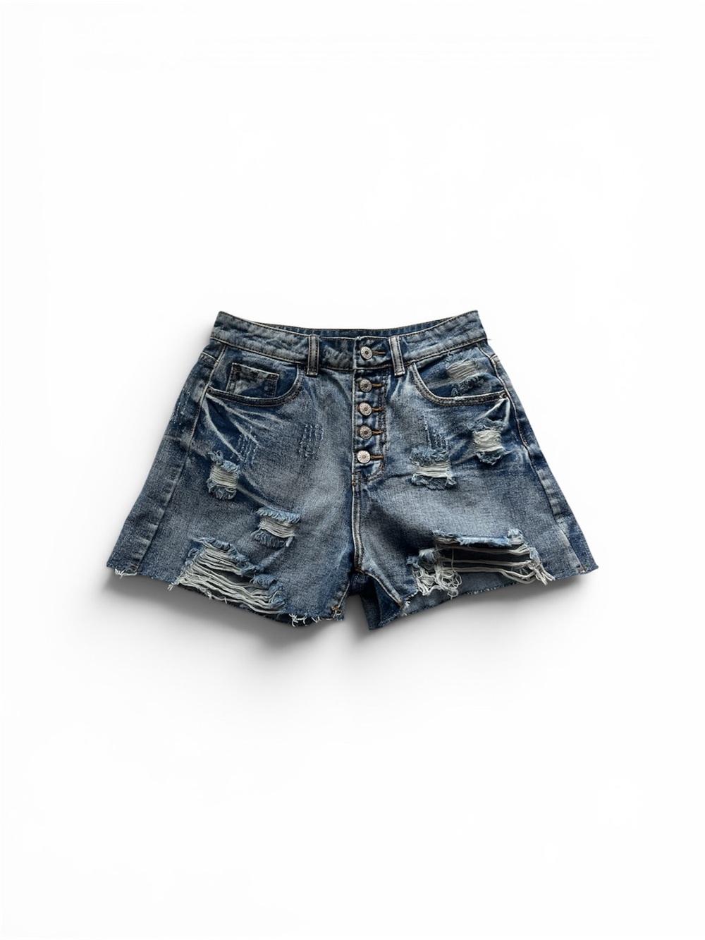 Women's High-Rise Distressed Denim Shorts in Blue